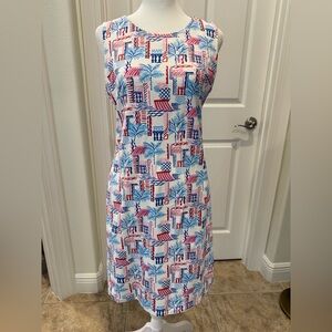 J. McLaughlin Blue and Pink Patterned Midi Dress